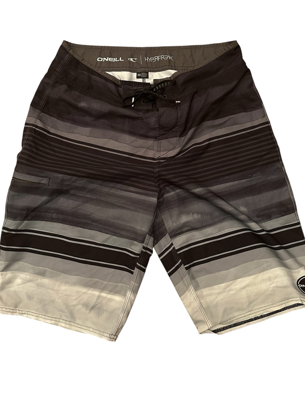 ONeill Hyper freak Men's Black and Gray Striped Board Shorts-Size 30-Like New